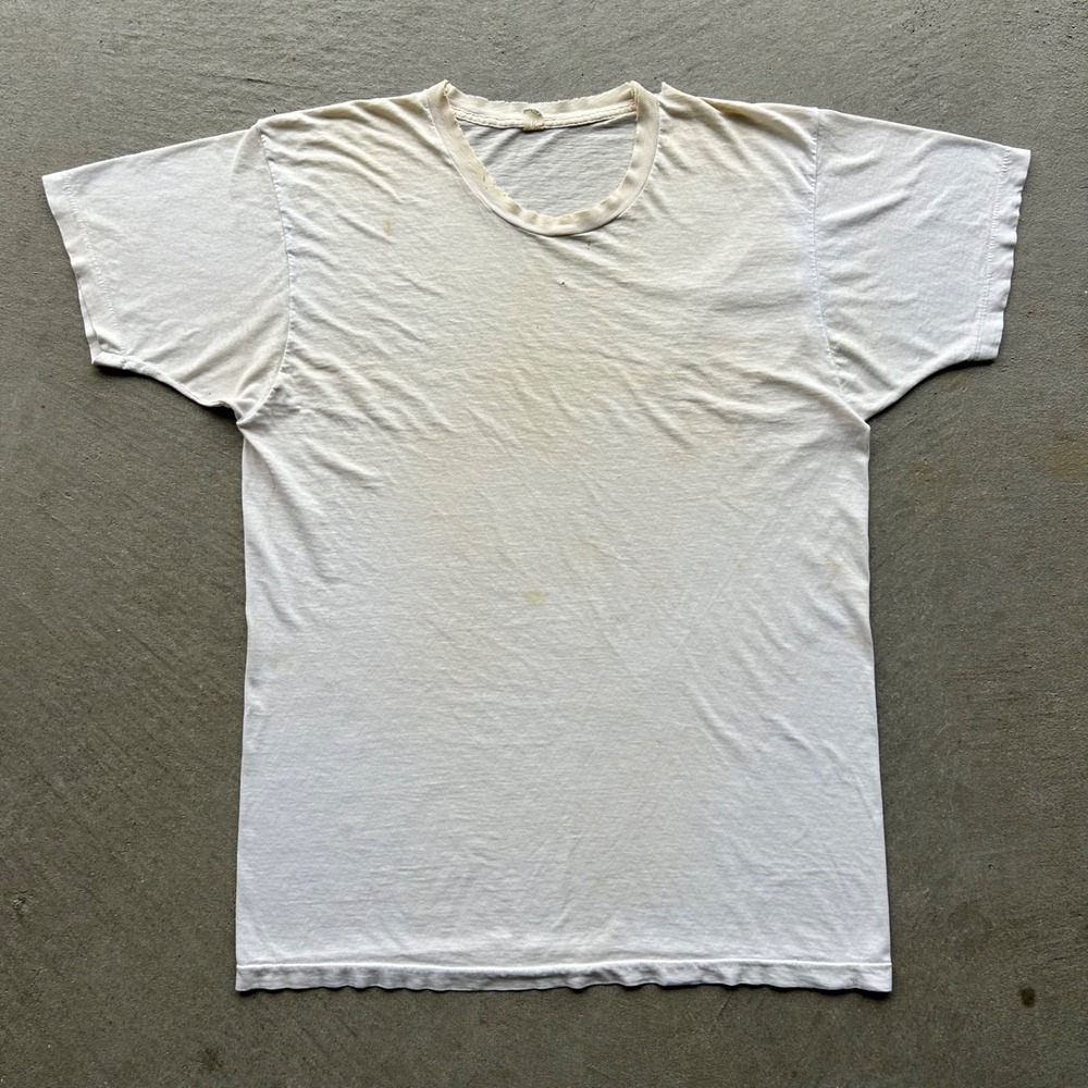 Vintage 70s Fruit Of The Loom Blank Shirt Size Large White Distressed Thrashed